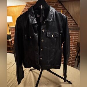 VINTAGE Women’s XL Black Leather Button Front Trucker Style Jacket from OLD NAVY